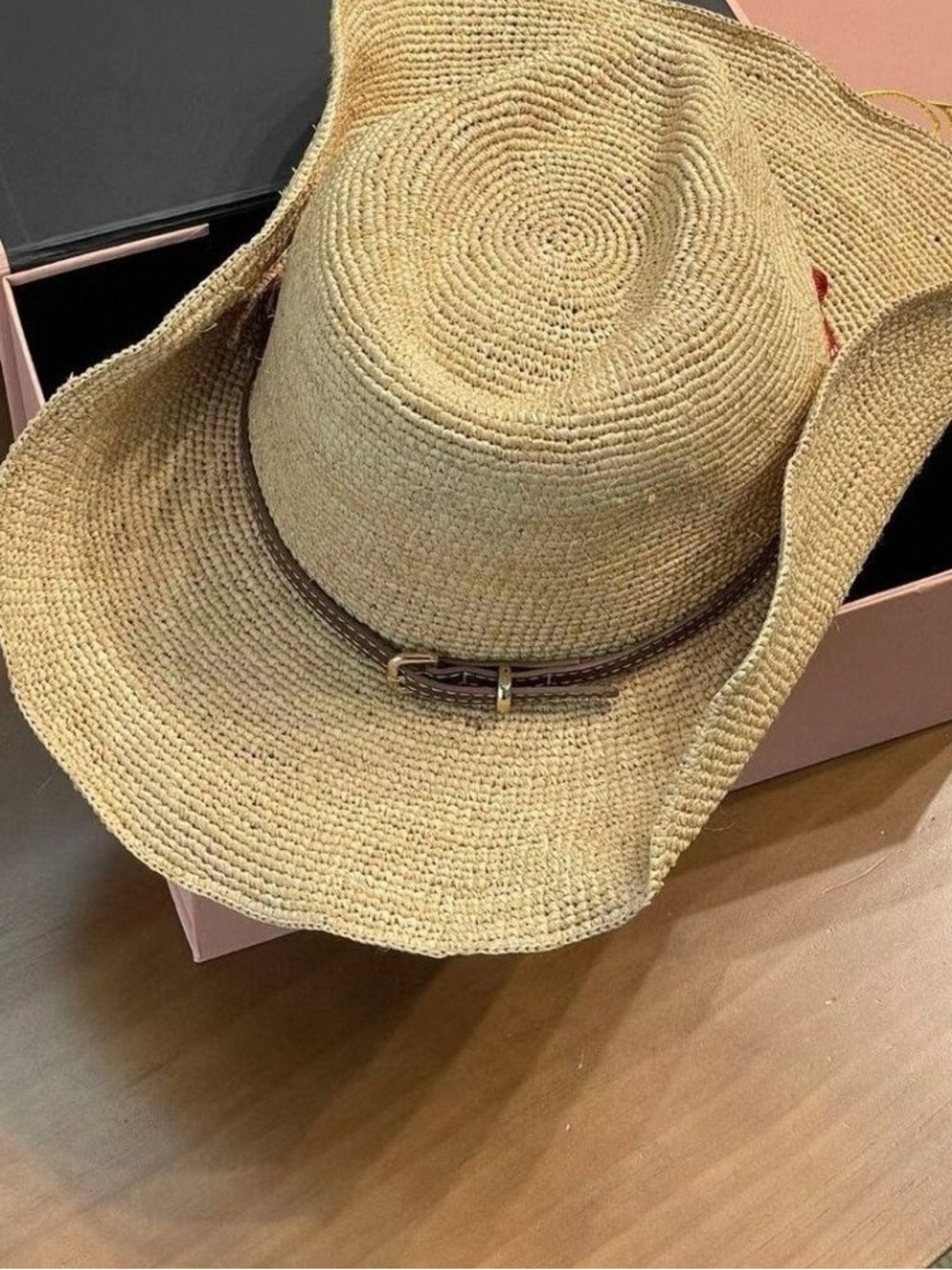Miu Miu Natural Straw Hat with Red Rope Band - Picture 6 of 6